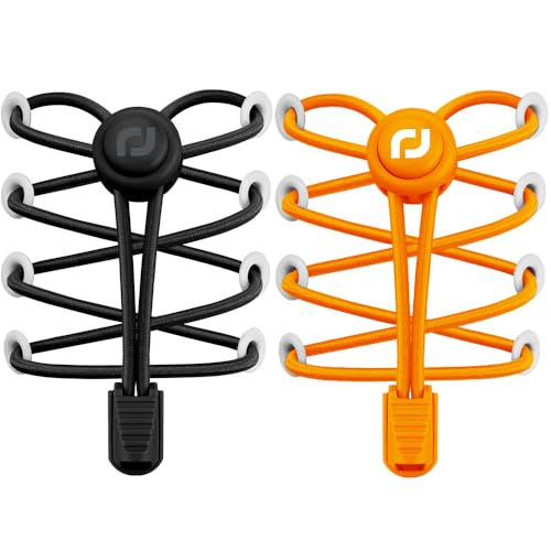 RJ-Sport 2 Pack Elastic No Tie Shoe Laces for Kids & Adults - color: 14 Black & Orange