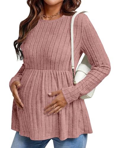 Maternity Shirts Dressy Long Sleeve Pregnancy Fall Tops Work Blouses - color: Blush Pink, size: Small