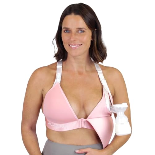 Nurturally Nursing and Pumping Bra, Adjustable Breast Pump Bra, Non-Wired Pumping Bra Hands Free, Breast Pump NOT Included - color: Pink, size: Medium