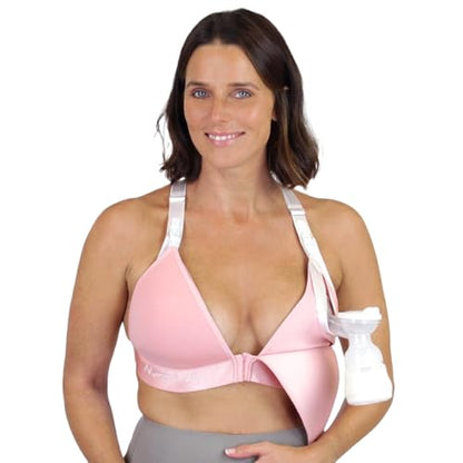 Nurturally Nursing and Pumping Bra, Adjustable Breast Pump Bra, Non-Wired Pumping Bra Hands Free, Breast Pump NOT Included - color: Pink, size: Small