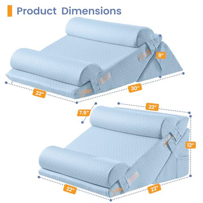 Sasttie Adjustable Wedge Pillow Set for After Surgery, Blue - color: Blue, size: Adjustable 9&12 Inch + 2 Head Pillows
