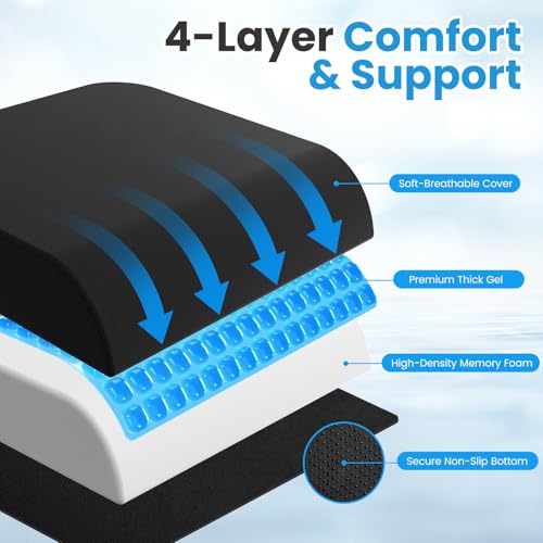 Wheelchair Seat Cushion Cooling Gel Memory Foam Chair Cushion - color: Black
