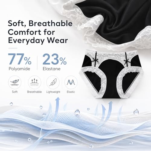 Womens High Waist Lace Panties Soft Breathable Ladies Hipster Panty Multi Cute Briefs 4 Pack - size: Large