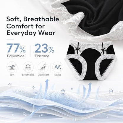 Womens High Waist Lace Panties Soft Breathable Ladies Hipster Panty Multi Cute Briefs 4 Pack - size: Large
