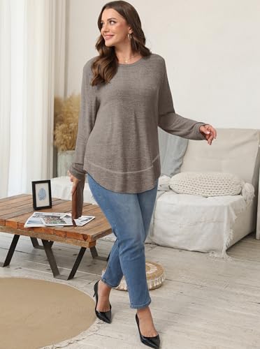 Sampeel Long Sleeve Shirts for Women Tunic Tops Loose Fit Dressy Crew Neck Pullover Sweaters 2026 - color: Coffee, size: Medium