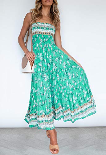 ZESICA Women's 2026 Summer Boho Strapless Maxi Dresses - color: Aqua, size: X-Large