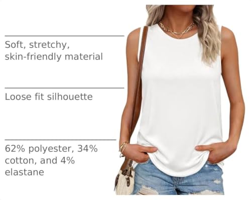 PRETTYGARDEN Women's Wide Strap Sleeveless Tank Tops - color: White, size: XX-Large