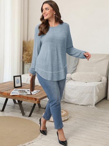Sampeel Long Sleeve Shirts for Women Tunic Tops Loose Fit Dressy Crew Neck Pullover Sweaters 2026 - color: Blue, size: Small