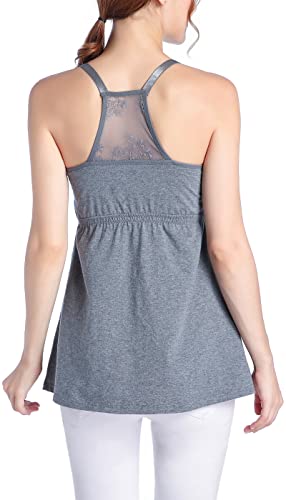 SUIEK 3-Pack Cotton Maternity Nursing Tank Tops Breastfeeding Cami Shirts - color: D-burgundy+charcoal+navy - First Style, size: Medium