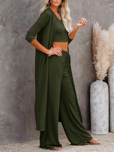 Fessceruna Womens 3 Piece Lounge Pajamas Sets Cute Vacation Matching Set - color: A-army Green, size: X-Small