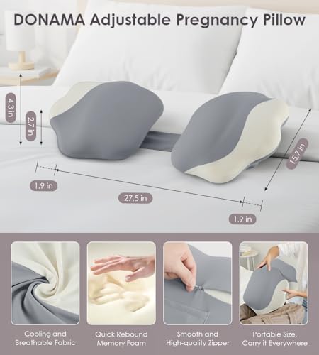 DONAMA Memory Foam Pregnancy Pillow for Sleeping, Cooling Maternity Pillow - color: Light Grey