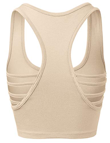 Women's Sleeveless Racerback Crop Tank Top Camisole Backless Scoop Neck Shirts - color: 964-taupe, size: Medium