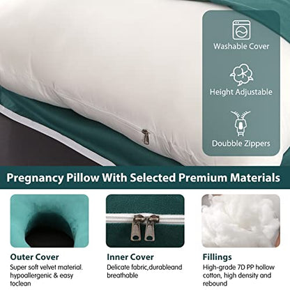 Elover U Shaped Pregnancy Pillow,Full Body Maternity Support - color: Velvet-dark Green