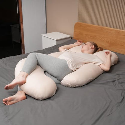 Maternity Pillow Cover ONLY Compatible with Momcozy Pregnancy Pillow (2 Pack Covers-Pillow NOT Included) - color: Storm&grey Leaf