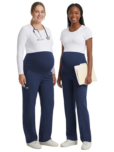 Women's Maternity Scrub Pants with 6 Pockets & 4-Way Stretch - color: Navy, size: X-Small