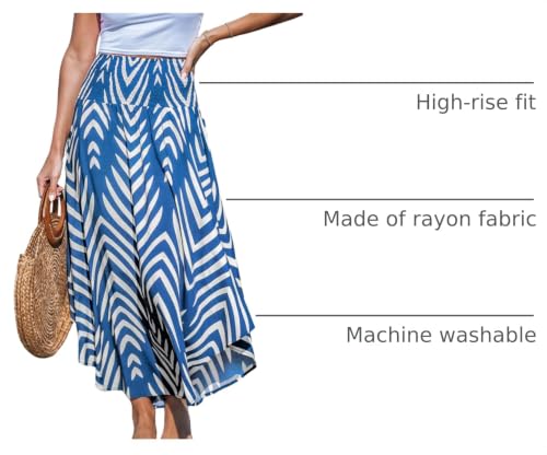 CUPSHE Women's Smocked High Waist Irregular Hem Beach Midi Skirt - color: Blue, size: Medium