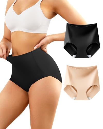 LEVAO Women's High Waisted Underwear Slightly Tummy Control Postpartum Panties Full Coverage Comfort Briefs (S-3XL) - color: Black,nude, size: Large
