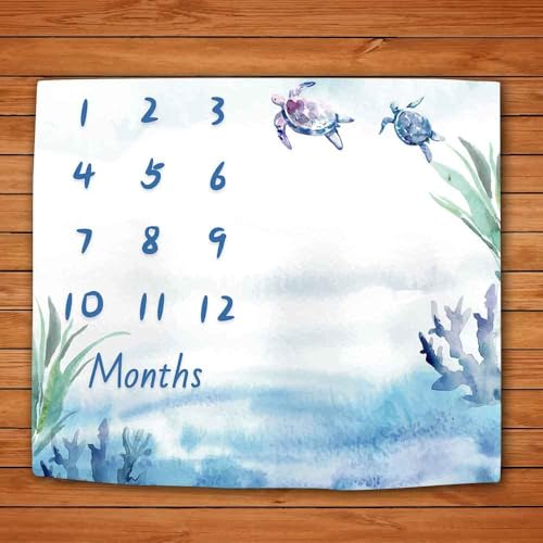 Ocean Turtle Milestone Blanket, Monthly Photography Backdrop, 48x40In