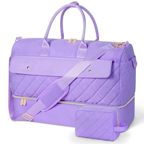 Wedama Weekender Bags for Women, Large Travel Duffel Bag with Shoe Compartment, Carry on Overnight Bag with Toiletry Makeup Bag, Gym Duffel Bag for Travel Gym Camping Hospital, Purple - color: Purple, size: Large