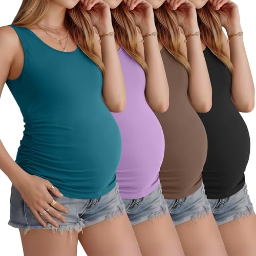Ficerd 4 Pcs Womens Maternity Sleeveless Tank Tops - color: Dark Turquoise, Purple, Coffee, Black, size: XX-Large