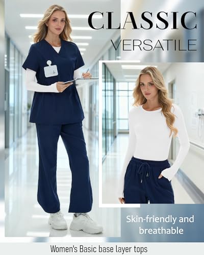 3 Pack Womens Long Sleeve Underscrub Shirts - color: White, size: Medium