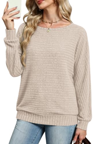 Sampeel Long Sleeve Shirts for Women Crewneck Tunic Tops Oversized Sweaters - color: Apricot, size: Medium