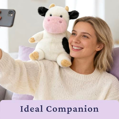IKASA Microwavable Stuffed Animal Cow Plush, Heating Weighted 1.5 lbs - color: Black White Cow