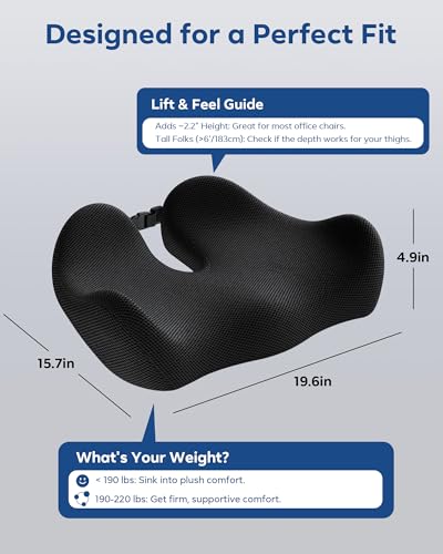 Feagar Seat Cushion for Office Chair - Memory Foam Tailbone Cushion - color: Gift Black