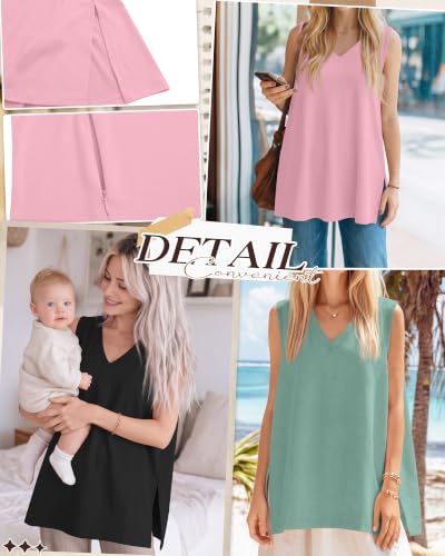 4 Pack Womens Nursing Oversized Tank Tops - color: Seafoam Green, Pink, White, Black, size: Medium