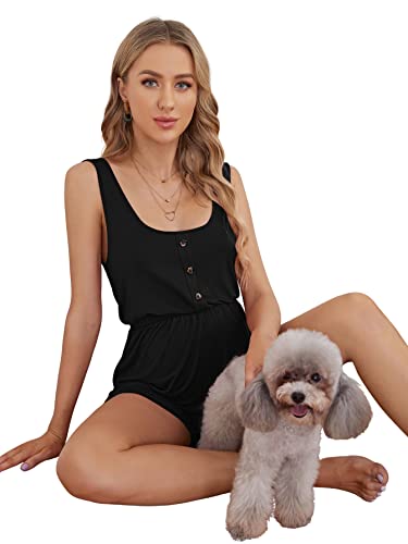 Verdusa Women's Maternity Romper Lightweight Button Jumpsuit Shorts - color: Dark Black, size: X-Small