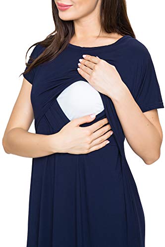 Smallshow Women's Maternity Nursing Dresses Split Long Dress for Breastfeeding - color: Dark Blue, size: XX-Large