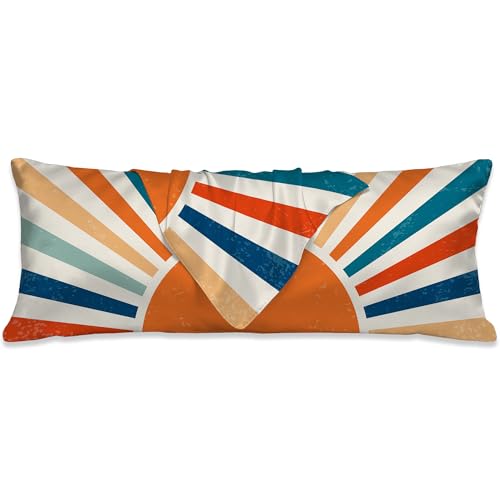 Body Cooling Pillow Cases Cover,Boho Body Pillow Cover,Retro Sunburst Satin Pillowcase for Hair and Skin,Soft Long Pillow Cover with Zipper Closure 20x54 Inches - color: Retro Sunburst