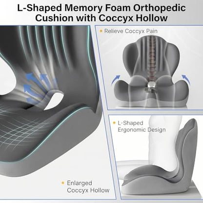 Ergonomic Seat Cushion with Lumbar Support (Grey) - color: Grey