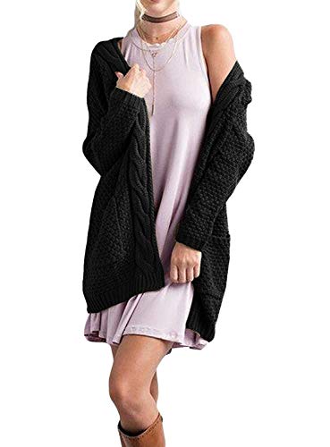 GRECERELLE Womens Fall Winter Long Sleeve Cardigans Sweater with Pockets - color: 02 Black, size: Medium