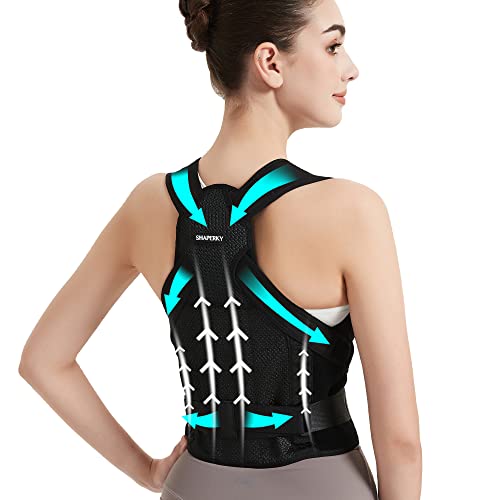 SHAPERKY Posture Corrector for Women for Support: Back Brace for Full Back Support - Adjustable Shoulder Straightener for Women and Men (Black, Small) - color: Black, size: Small