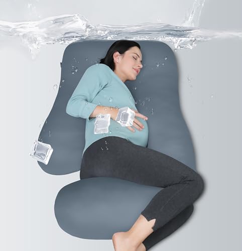 MOON PARK Pregnancy Pillows for Sleeping - U Shaped Full Body Maternity Pillow with Removable Cover - Support for Back, Legs, Belly, HIPS - 65 Inch - Grey - Cooling Cover - color: Grey, size: 65 Inch-Cooling Cover