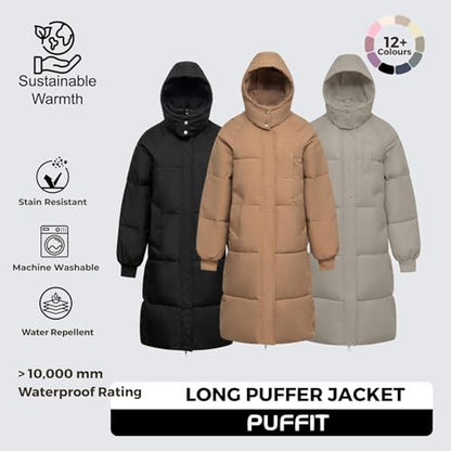 PUFFIT Long Puffer Jacket for Women,2025 Thickened Winter Coat Hooded with Deep Pockets, Ladies Warm Winter Jacket - color: Elegant Charcoal, size: Medium