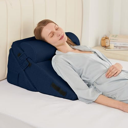 Sasttie Adjustable Wedge Pillow Set for After Surgery, Navy - color: Navy, size: Adjustable 9&12 Inch + 1 Head Pillow