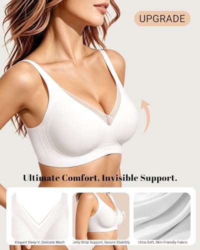 As Fairy Wireless Bras for Women Deep V Jelly Mesh Push Up Bra - color: White, size: 36DD