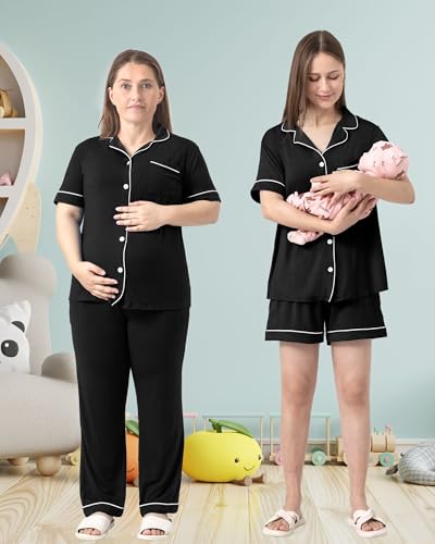 Rnxrbb Button Down Maternity Pajamas Set Nursing Postpartum Pjs Clothes - color: New-black, size: X-Large