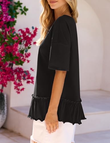 MEROKEETY Women's 2026 Summer Short Sleeve Peplum Casual Ruffle Tops - color: Black, size: X-Large