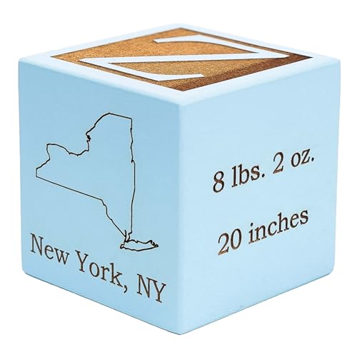 Personalized Baby Birth Block, Custom Newborn Keepsake Gift, Made in USA - color: Blue, size: 2.5"