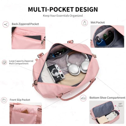 OIWAS Weekender Bags for Women, Travel Duffel Bag with Shoe Compartment - color: Pink B
