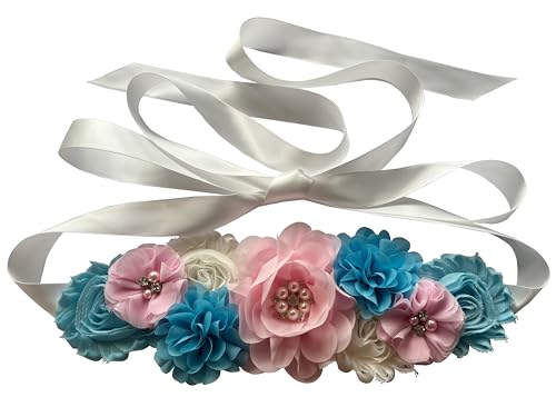 Maternity Flower Belt for baby shower Mommy Sash Pregnancy Belt - color: Pink Blue