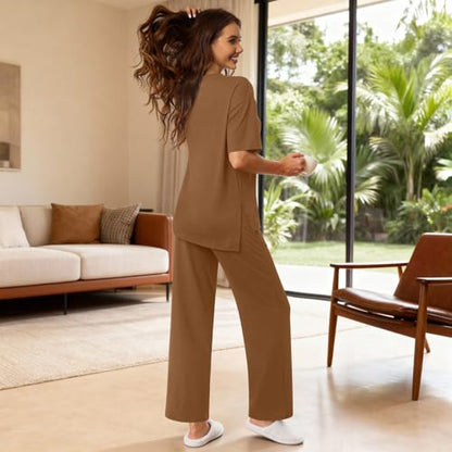 Netsmile Lounge Sets for Women Fall Pajamas 2 Piece Pjs Postpartum Outfits - color: Brown, size: 3X-Large
