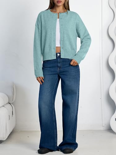 LILLUSORY Womens Lightweight Cardigan Cropped Knit Fall Cute Sweaters 2026 - color: Aqua, size: Small