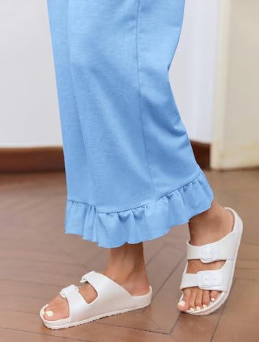 Yousify Womens Maternity Pants Ruffle Lounge Pregnancy Wide Leg Trousers - color: Blue, size: Medium