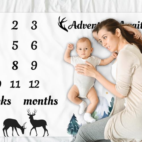 Jungle Adventure Baby Monthly Milestone Blanket Mountain Forest Cute Deer