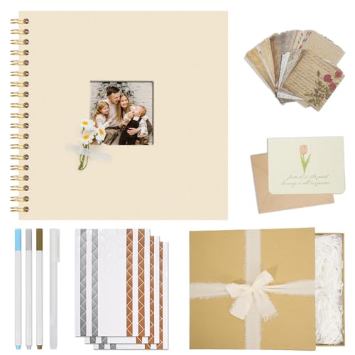 Vienrose Scrapbook Album Gift Set, 10x10 Inch, 80 White Pages, Off White - color: Beige, size: 10x10Inch 40Sheets 80Pages