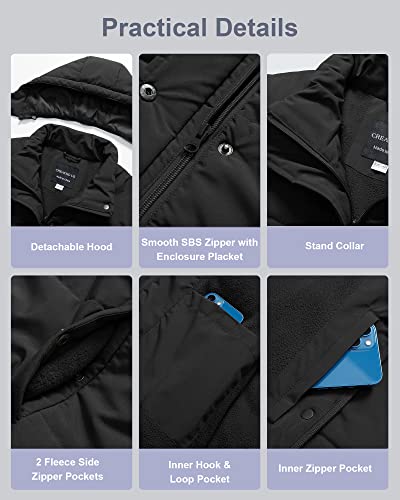 CREATMO US Women's Plus Size Warm Puffer Jacket Waterproof Fleece Lined Winter Coat with Removable Hood - color: Black, size: 4X